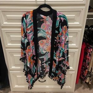 Trina Turk print kimono cover-up with tassels